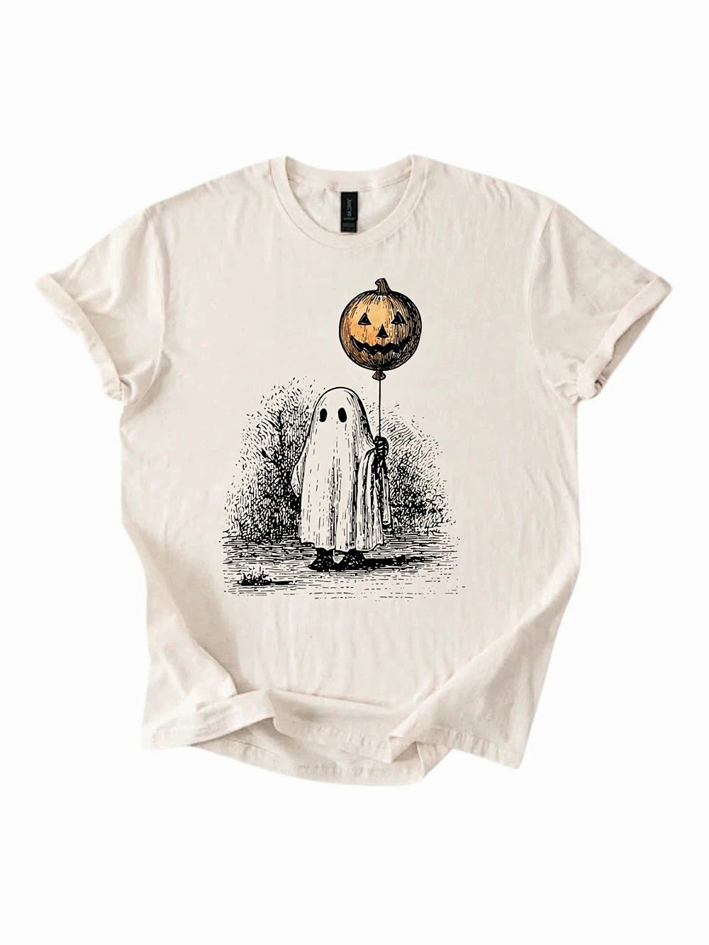 Gildan Halloween Cream Ghost Pumpkin Graphic Tee